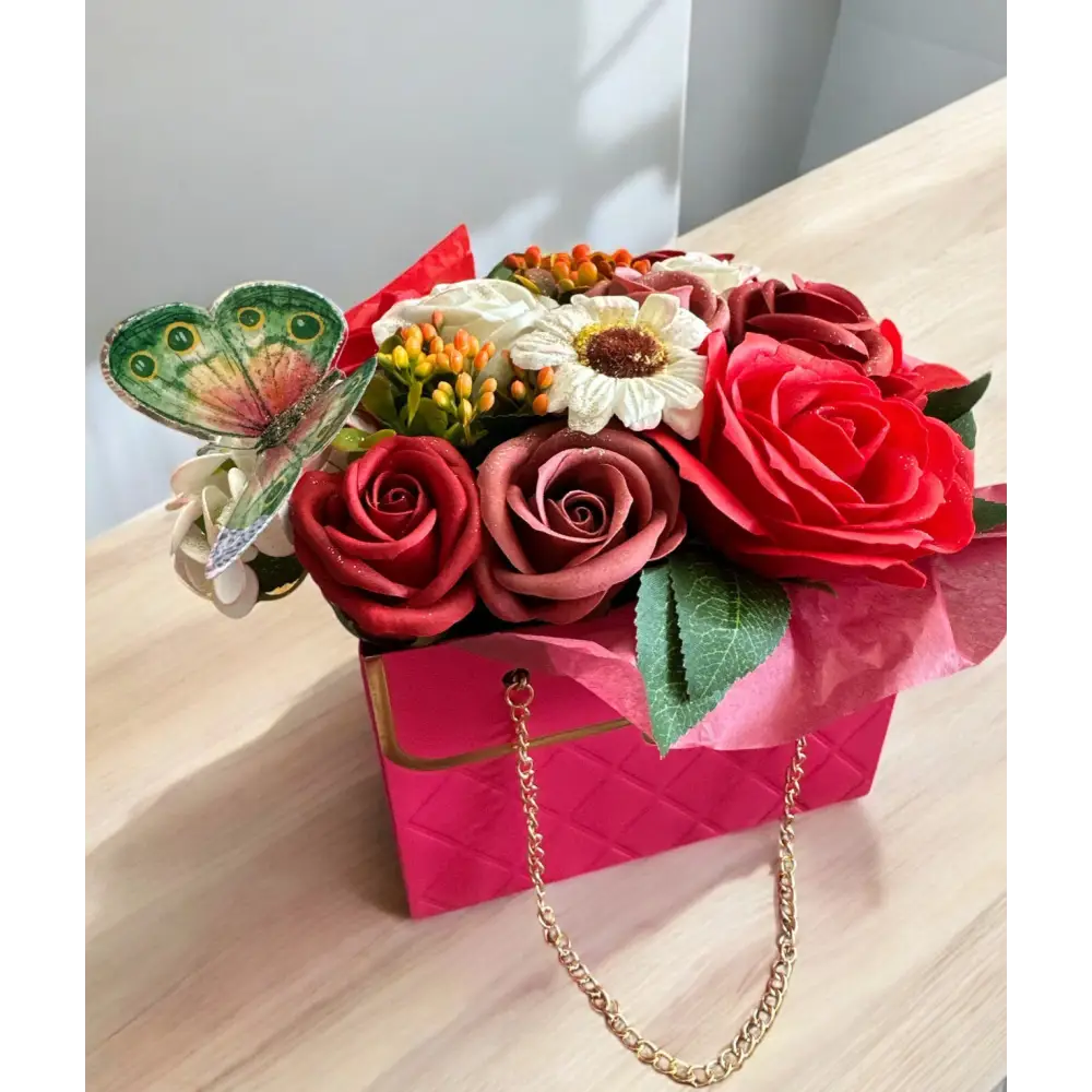Gros Bouquet đ en pĂ©tales de savon au choix Destockage - Sac Ă main rose - Fleur en petales de savon